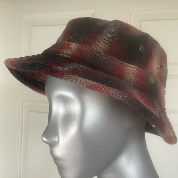 Woolrich Other - Woolrich Red/burgundy Plaid Wool Blend Bucket Cap Made in USA Size Large